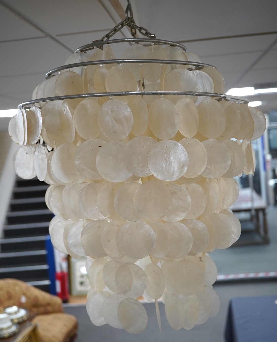 A mother-of-pearl ceiling light, 50cm high. Condition - fair to good.